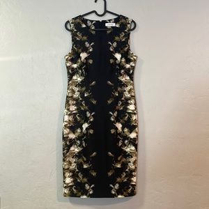 Calvin Klen Size 6 Black Flower Dress
